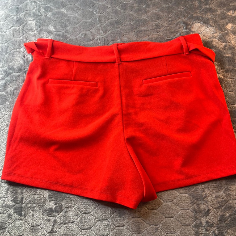 LOFT Red Tie Waist Paperbag Shorts Womens Large High Rise Pleated Stretch Casual - Picture 6 of 6